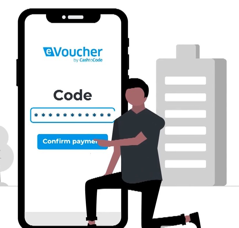 Screenshot showing step 4 of the registration on CashtoCode: Entering your 20-digit code and confirming payment.