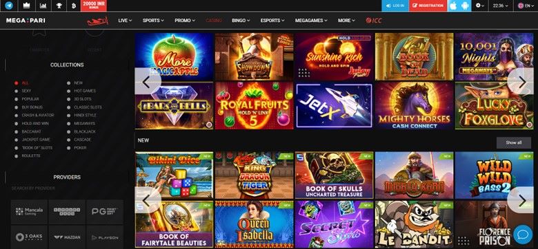 Screenshot of the Casino section on Megapari.