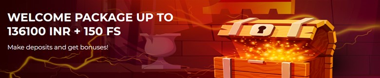 Screenshot of the Welcome Package at Megapari - Up to 1,36,100 INR + 150 FS.