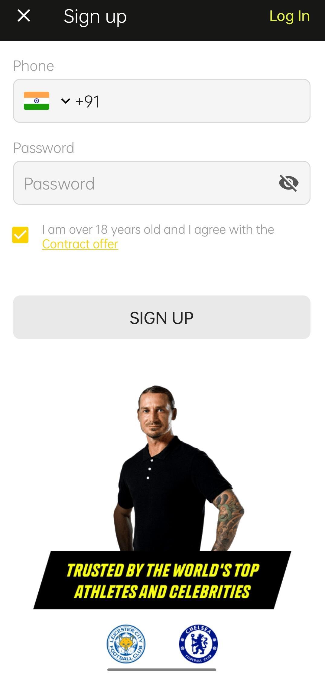 Screenshot of the Sign Up section on Parimatch.