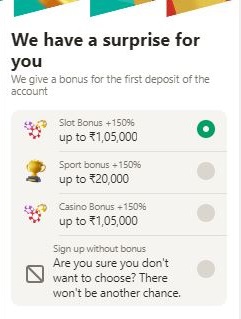 Screenshot of a surprise bonus offered by Parimatch upon the first deposit.