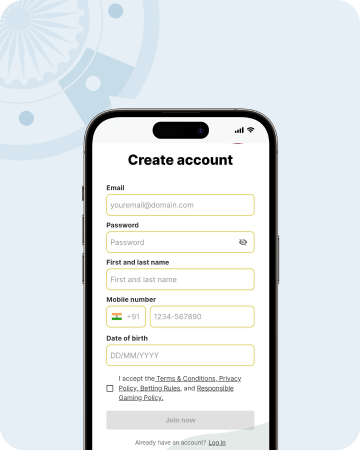 Screenshot showing where to insert your personal details to create an account on the 10CRIC app.
