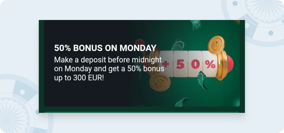 Screenshot of the 50% Bonus on Monday offer for BetWinner app users.