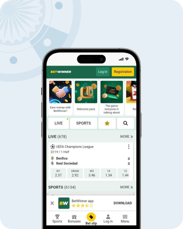 Screenshot of the BetWinner home page on mobile.