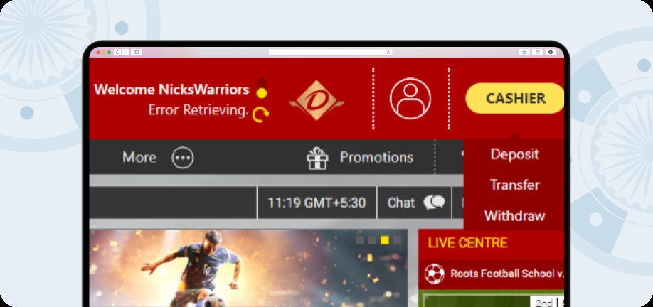 Screenshot of the Cashier area on Dafabet.