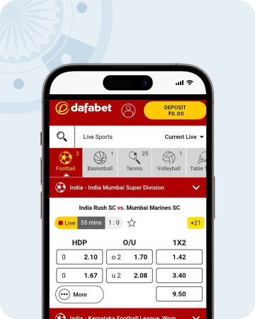 Screenshot of the Dafabet home page on mobile, from where you can see the Dafabet withdrawal time.