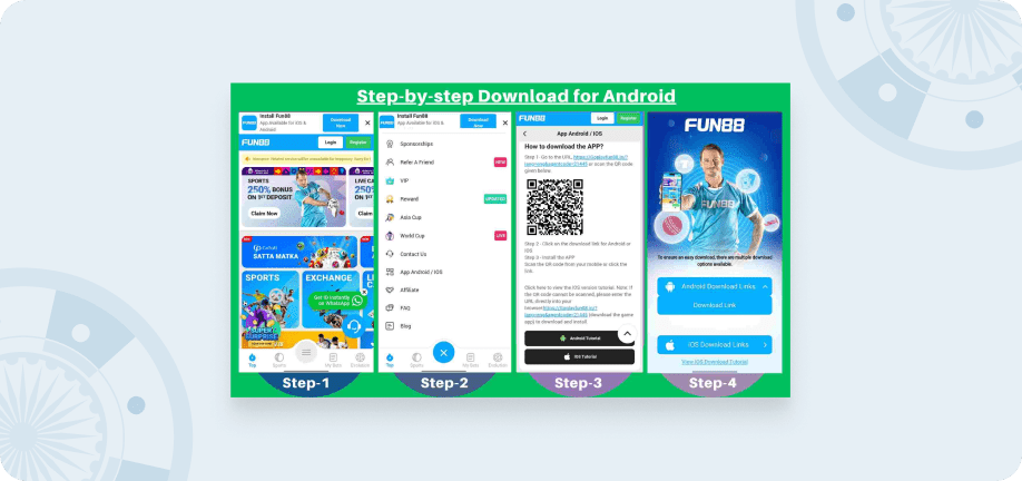 Infographic showing how to download the Fun88 app, step by step.